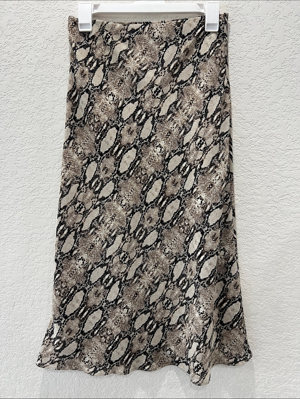 Neutral Snake-Print Midi Skirt in Beige & Black